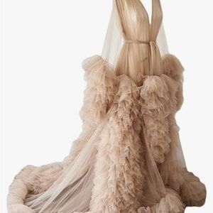 Elegant Ruffled Gown in Beige